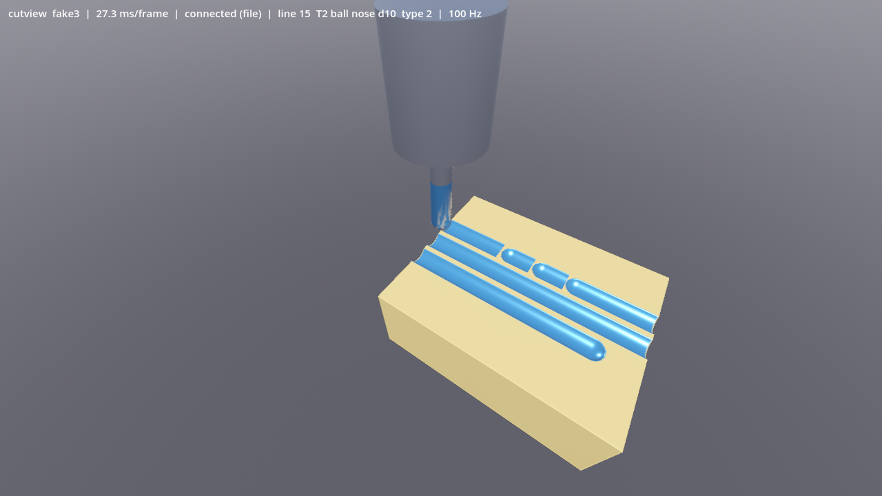 Nuten eines Kugelfräsers im 3D-Materialmodell